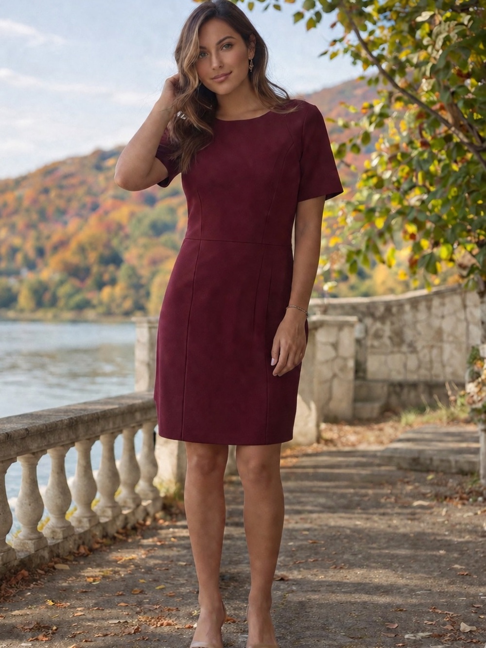 Ann Taylor Burgundy Sheath, Classic Career,Quiet Luxury Knee Length Dress - Picture 1 of 3
